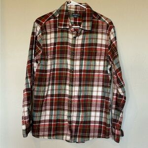Eddie Bauer button down long sleeve shirt red, green, cream plaid size L